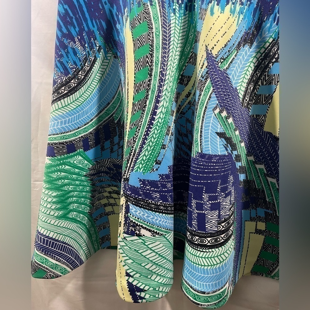 Badgley Mischka Womens Fit & Flare Dress Blue Green Yellow Size 4 - Picture 5 of 8